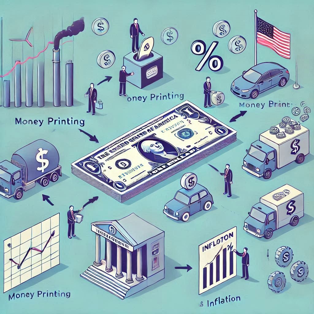 Ilustração da oferta e demanda do dinheiro e da inflação