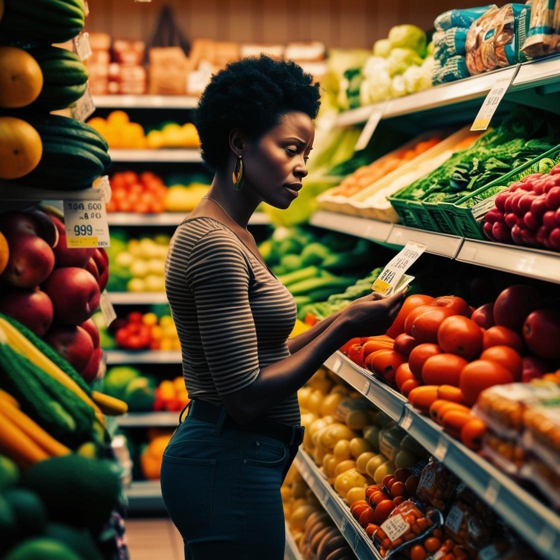 Consumidor preocupado com os preços altos no supermercado