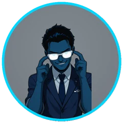 O Chefe do Click Expert de terno azul-marinho com postura analítica