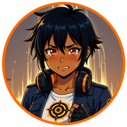 Clicker-chan chorando em cascata de anime pelo bolso sangrando