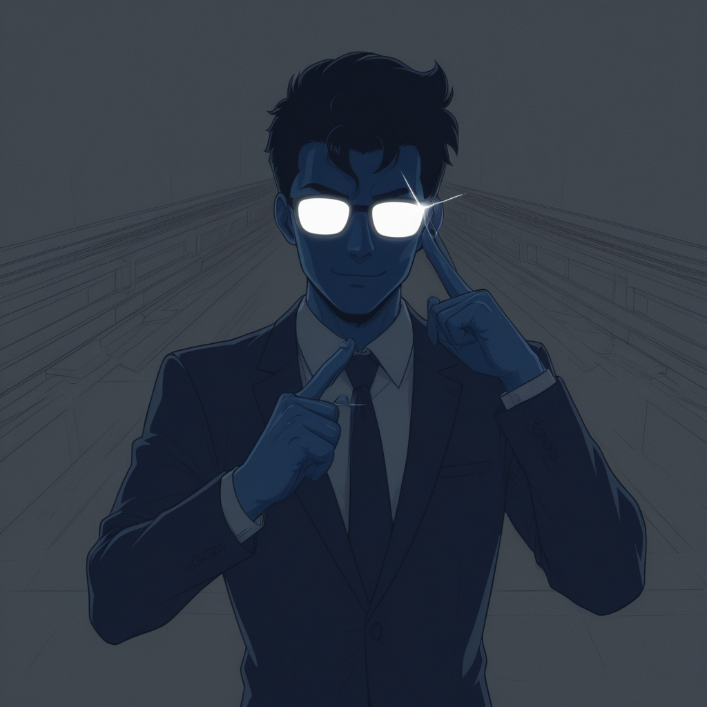O Chefe do Click Expert de terno azul-marinho com postura analítica