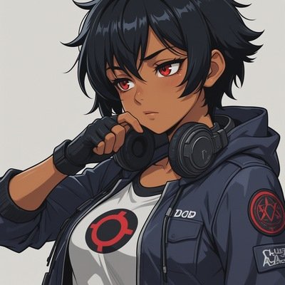Clicker-chan com sobrancelha erguida mostrando o anúncio de emprego no smartphone