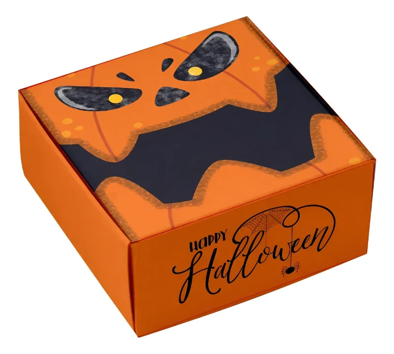Caixinhas laranja de Dia das Bruxas com divisória para 4 doces, 8 x 9 x 4 cm