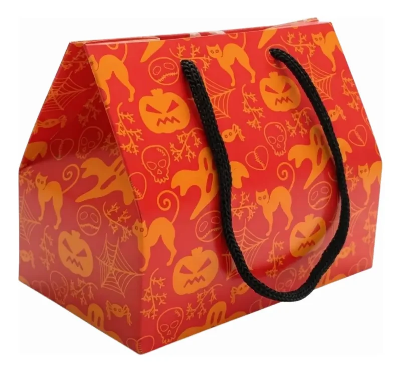 Kit com 10 embalagens de Halloween em formato de abóbora laranja, caixinha e sacolinha para doces