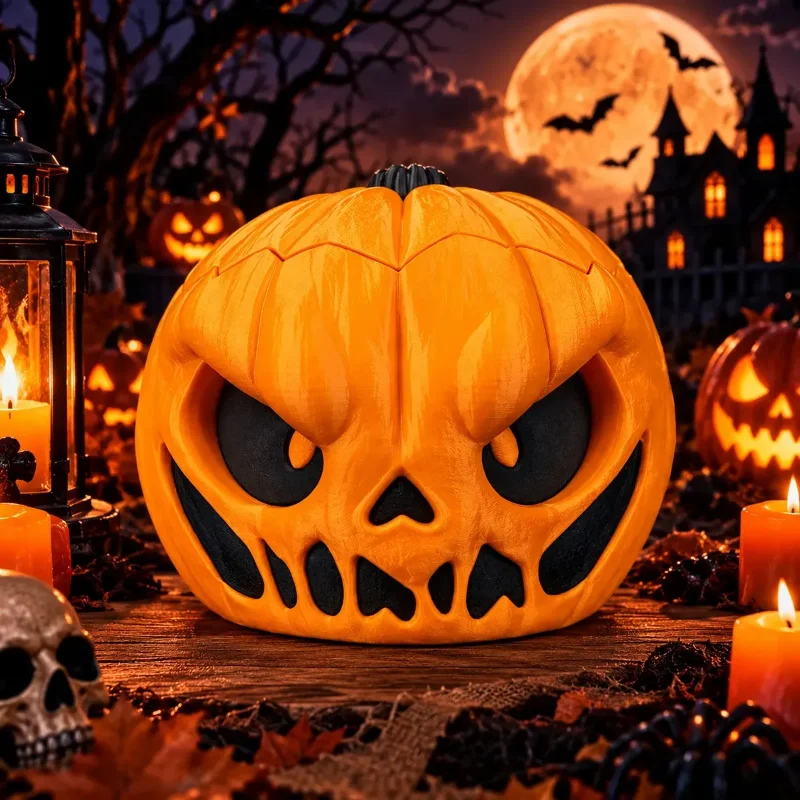 Pote de doces de Halloween em formato de abóbora mal assombrada para centro de mesa