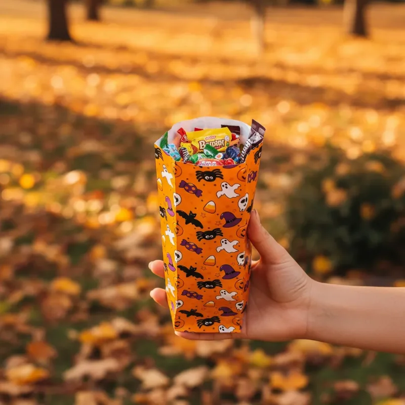 Sacolinhas laranja de Halloween para lembrancinha e doces surpresa