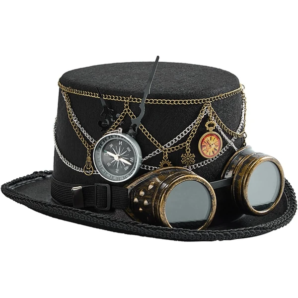 Cartola Steampunk Vintage com Óculos Cyberpunk
